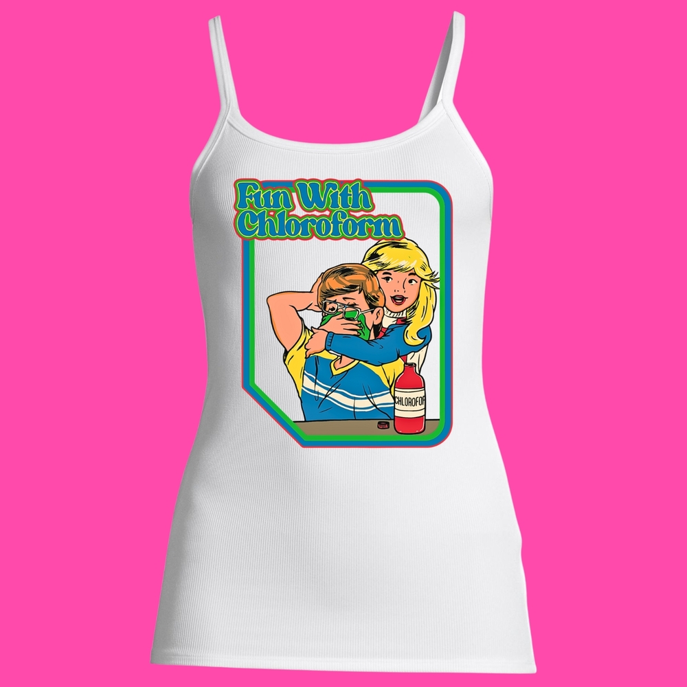 White Tank Top with Dark Humor Graphic